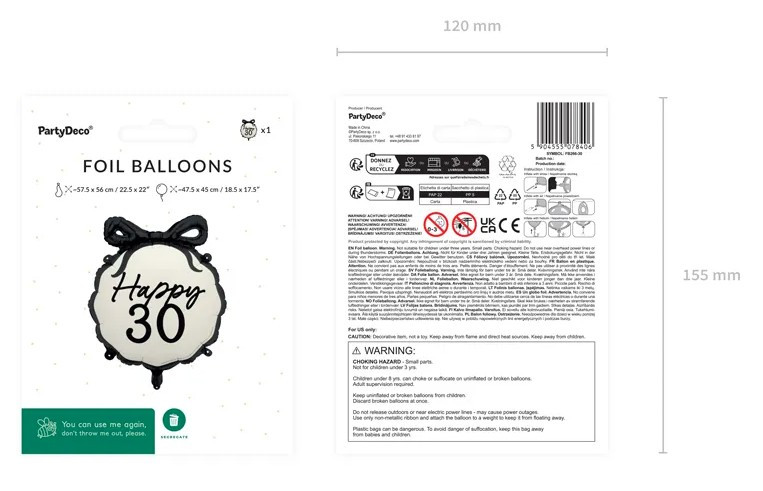 Balon foliowy pastylka Happy "30" 47,5x45cm FB266-30 PartyDeco